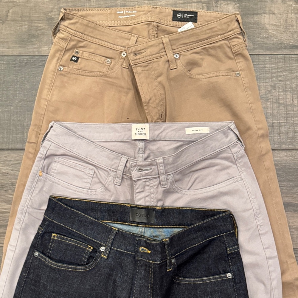 Assorted Jeans mens 3 pair in Tan, Gray, and Dark Blue